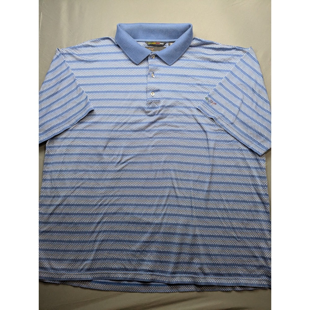Greg Norman Blue Striped Polo Shirt Mens XL Double Mercerized Cotton Golf Top